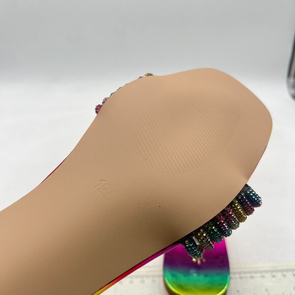 XYD Rainbow Multi Glitter Shiny Rhinestone Straps Slide Sandals Open Toe Flat - Picture 6 of 8